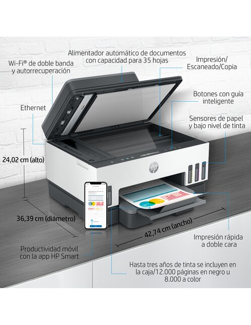 Multifuncional HP Smart Tank 750 de tinta continua alámbrica e inalámbrica  a color en Liverpool