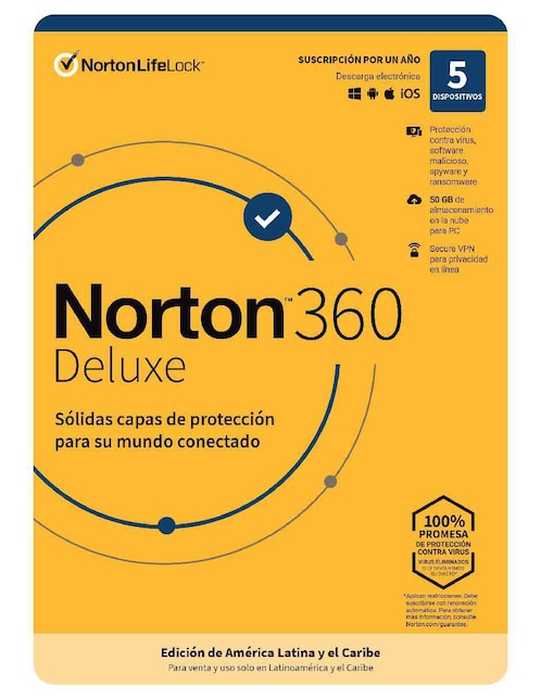 Antivirus Norton 360 Deluxe para 5 equipos