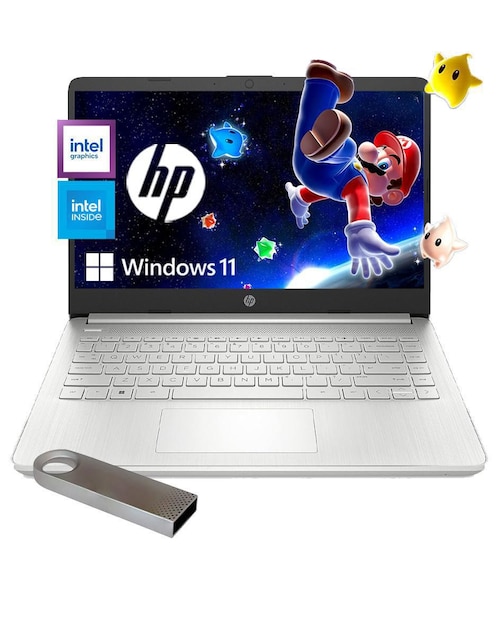 Laptop HP 14-dq0522la + Memoria Usb 14 pulgadas HD Intel Celeron Intel UHD 600 8 GB RAM 128 GB SSD