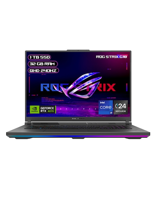 Laptop gamer Asus ROG Strix G18 18.5 pulgadas WQXGA Intel Core i9 NVIDIA GeForce RTX 4070 32 GB RAM 1 TB SSD