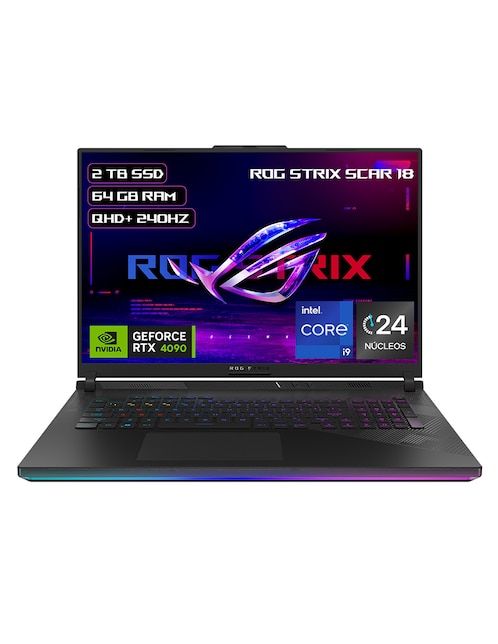 Laptop gamer Asus Rog Strix Scar 18 18.5 pulgadas wqxga Intel Core i9 NVIDIA Geforce RTX 4090 64 GB RAM 2 TB SSD