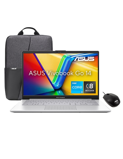 Laptop Thin & Light ASUS Vivobook Go 14 14 Pulgadas Full HD Intel Core i3 Intel Iris Xe 8 GB RAM 512 GB SSD + Mochila + Mouse