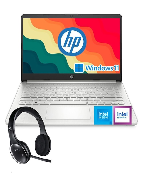 Laptop HP 14-DQ0518LA + audífonos inalámbricos  14 pulgadas HD Intel Celeron Intel UHD 600 8 GB RAM 128 GB SSD