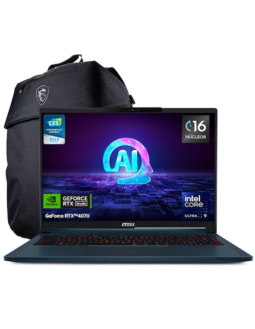 Laptop Gamer MSI Stealth 16 AI Studio 16 pulgadas QHD+ Intel Core Ultra 9 NVIDIA GeForce RTX 4070 32 GB RAM 1 TB SSD + mochila