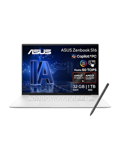 ASUS Laptop touch Asus Zenbook S 16 16 pulgadas 3K AMD Ryzen AI 9 AMD Radeon 890M 32 GB RAM 1 TB SSD