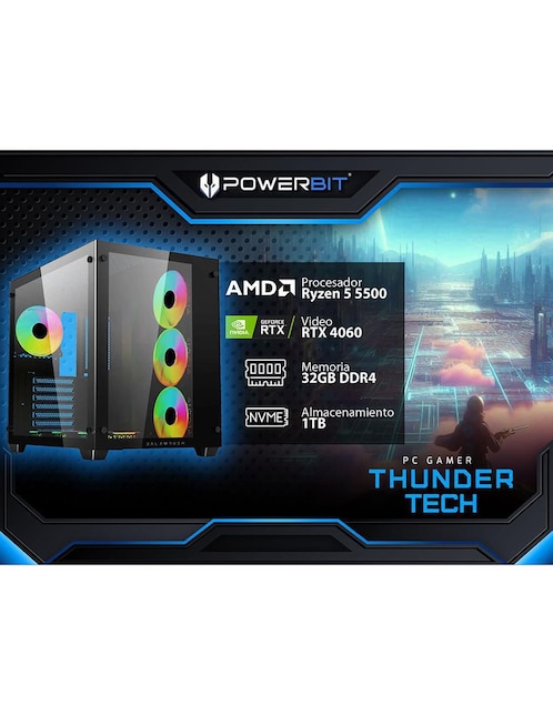Computadora de escritorio Powerbit Thunder Tech AMD Ryzen 5 NVIDIA Geforce RTX 4060 32 GB RAM 1 TB SSD