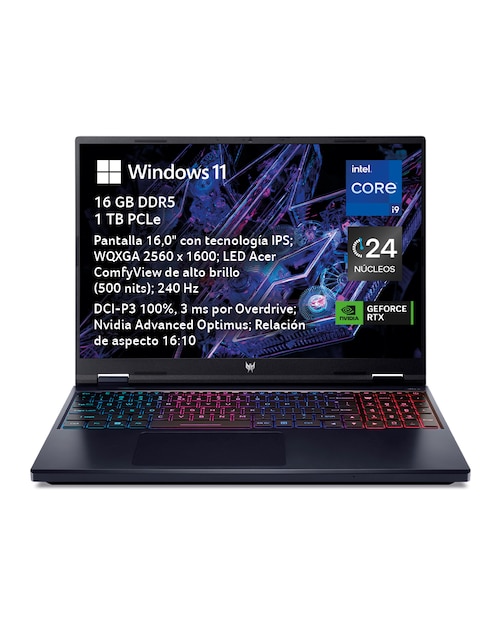 Laptop gamer Acer Predator Helios Neo 16 16 pulgadas WQXGA Intel Core i9 NVIDIA GeForce RTX 4070 16 GB RAM 1 TB SSD