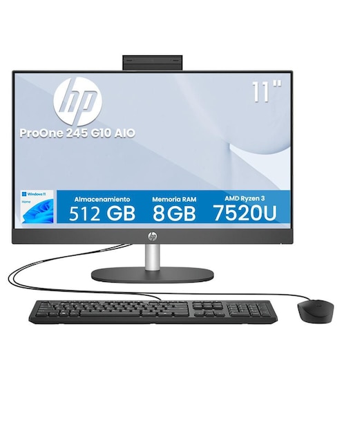 HP Computadora all in one Hp 9p7k6la 24 pulgadas Full HD AMD Ryzen 3 AMD Radeon 8 GB RAM 512 GB SSD
