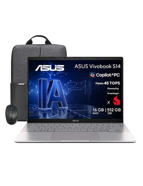 ASUS Laptop thin & light Asus Vivobook S14 14 pulgadas WQXGA Snapdragon X Qualcomm Adreno 16 GB RAM 512 GB SSD