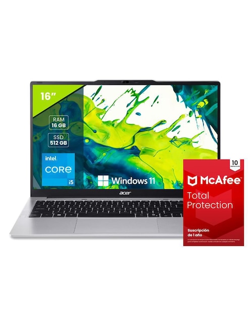 ACER Laptop Acer NX.J2SAL.001-AN 16 pulgadas WUXGA Intel Core i5 Intel Iris XE 16 GB RAM 512 GB SSD