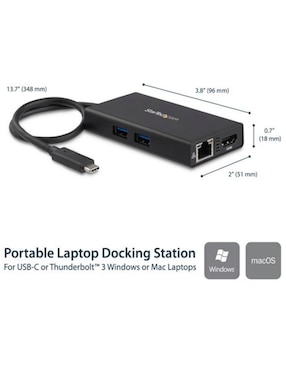 Adaptador Multipuertos USB-C con HDMI de 4K 2x Puertos USB A PD de 60W negro Startech.com