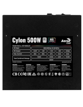 Fuente Aerocool 500W 80+Bronce Cylon RGB