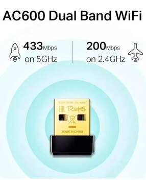 Adaptador Inalámbrico USB TP-Link Archer T2U Nano Dual Band 802.11ac 600Mbps