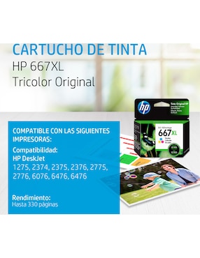Cartucho de Tinta HP 667XL tricolor Original