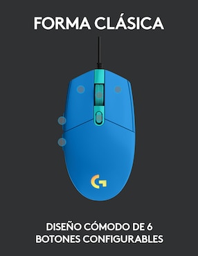 Mouse/mouse gamer alámbrica logitech g203 azul 910-005795