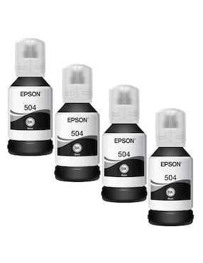 Set 4 Botellas Tinta Epson T504 L4150 Negro L4160 L6161 L6171 L6191