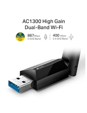 Adaptador Inalámbrico USB TP-Link Archer T3U Plus Dual Band AC1300