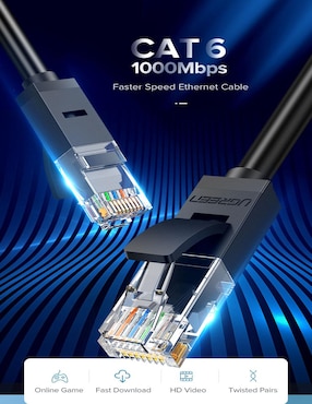 Cable Ethernet Ugreen Gigabit RJ45 Red CAT-6 Blindado 50 cm