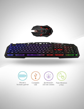 Set Mouse y Teclado Gamer Alámbrico USB con Luz RGB Windows y Mac Redlemon