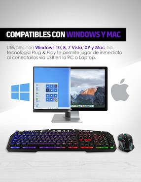 Set Mouse y Teclado Gamer Alámbrico USB con Luz RGB Windows y Mac Redlemon