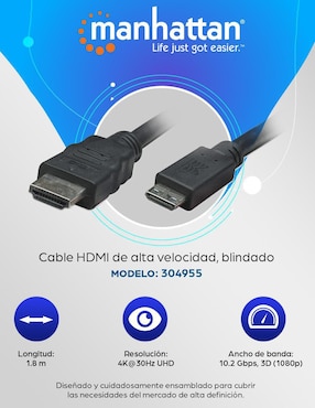 Cable Mini HDMI Manhattan a HDMI de 1.8 m
