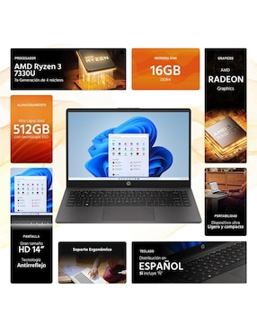 Laptop Hp 245 G9 14 pulgadas hd amd ryzen 3 amd radeon 16 gb ram 512 gb ssd
