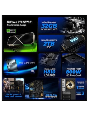 Computadora gamer Xtreme Pc Gaming Xtreme Top Intel Core Ultra 7 265KF NVIDIA GeForce RTX 5070 Ti 32 GB RAM 1 TB SSD