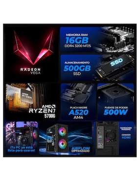 Computadora gamer Xtreme PC Gaming XTPCR716GBRENOIRBV1 AMD Ryzen 7 AMD Radeon Graphics 16 GB RAM 500 GB SSD