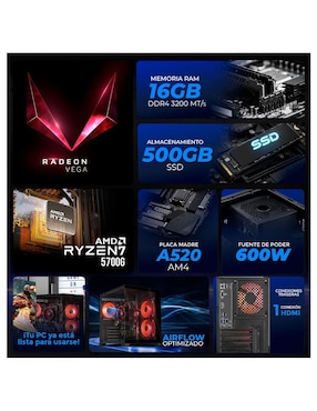 Computadora gamer Xtreme PC Gaming XTBRR716GBRENOIRG AMD Ryzen 7 AMD Radeon Graphics 16 GB Ram 500 GB SSD