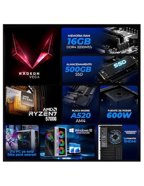 Computadora gamer Xtreme Pc Gaming XTPCR716GBRENOIRMCW 23.8 pulgadas Full HD AMD Ryzen 7 AMD Radeon Graphics 16 GB RAM 500 GB SSD