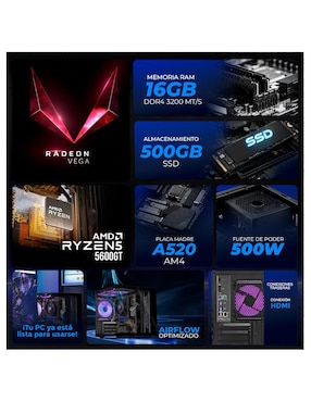 Computadora Gamer Xtreme PC Gaming XTACR516GBVEGA7B AMD Ryzen 5 AMD Radeon Vega 7 16 GB RAM 500 GB SSD