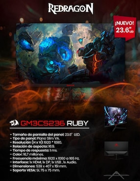 Monitor gamer Redragon Redragon Ruby IPS 4K 23.6 pulgadas Gm3cc236