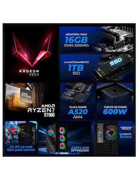 Computadora gamer Xtreme Pc Gaming XTPCR716GBRENOIRMCDB 23.8 pulgadas full hd amd ryzen 7 amd radeon graphics 16 gb ram 1 tb ssd
