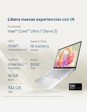 Laptop touch Asus Zenbook 14 14 pulgadas WUXGA Intel Core Ultra 7 Intel Arc 16 GB RAM 512 GB SSD