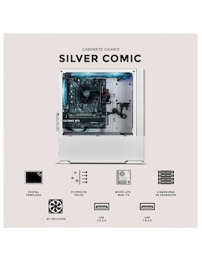 Gabinete Xtreme Pc Gaming Silver Comic Edition
