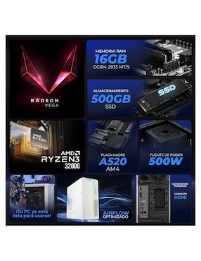 Computadora gamer Xtreme PC Gaming XTPCR316GBVEGA8MUW 23.8 pulgadas Full HD AMD Ryzen 3 AMD Radeon Vega 8 16 GB RAM 500 GB SSD