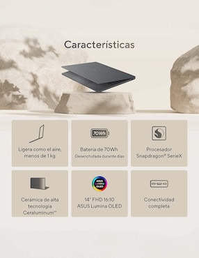 Laptop Asus Zenbook A14 14 pulgadas WUXGA Snapdragon X Qualcomm Adreno 16 GB RAM 512 GB SSD