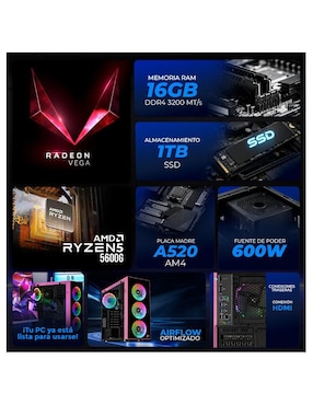 Computadora gamer Xtreme PC Gaming XTPCR516GBVEGA7MDP 27 pulgadas Full HD AMD Ryzen 5 AMD Radeon Graphics 16 GB Ram 1TB SSD