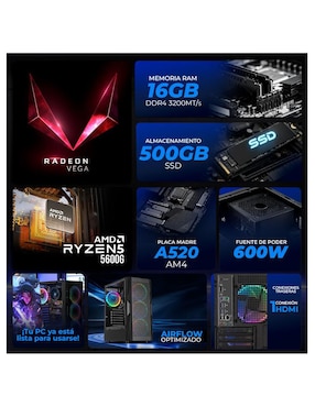 Computadora gamer Xtreme Pc Gaming XTPCR516GBVEGA7MDB 27 pulgadas full hd amd ryzen 5 amd radeon vega 7 16 gb ram 500 gb ssd
