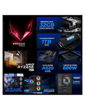 Computadora gamer Xtreme Pc Gaming XTPCR932GB5780MMDB27 pulgadas Full HD AMD Ryzen 9 AMD Radeon Graphics 32 GB RAM 1 TB SSD