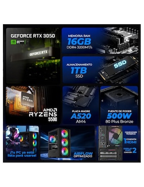 Computadora gamer Xtreme PC Gaming XTPCR516GB3050MDB 23.8 pulgadas Full HD AMD Ryzen 5 NVIDIA GeForce RTX 3050 16 GB RAM 1 TB SSD