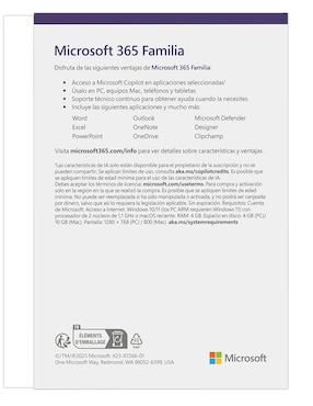 Microsoft 365 Familia Office Microsoft para 6 usuarios