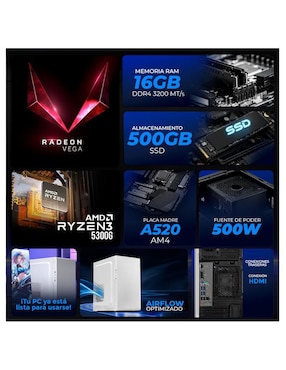 Computadora gamer Xtreme PC Gaming XTACR316GBRENOIRMPW 23.8 pulgadas Full HD AMD Ryzen 3 AMD Radeon Graphics 16 GB RAM 500 GB SSD