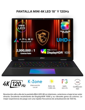 Laptop MSI Titan 18 Hx AI a2xwjg-256mx 18 pulgadas UHD+ Intel Core Ultra 9 NVIDIA GeForce RTX 5090 64 GB RAM 4 TB SSD