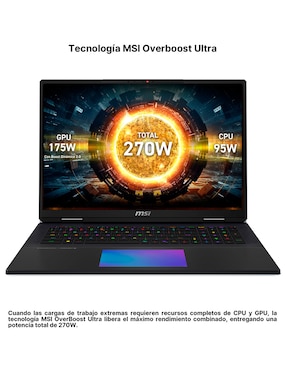 Laptop MSI Titan 18 Hx AI a2xwjg-256mx 18 pulgadas UHD+ Intel Core Ultra 9 NVIDIA GeForce RTX 5090 64 GB RAM 4 TB SSD