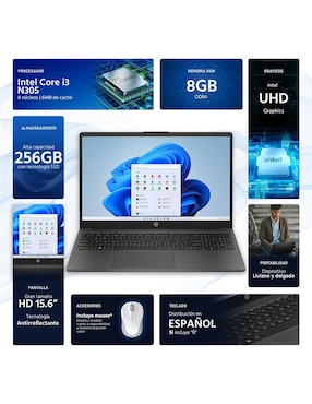 Laptop HP 250 G10 15.6 pulgadas HD Intel Core i3 Intel UHD 8 GB Ram 256 GB  SSD