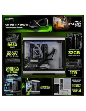 Computadora gamer Dxt Gaming DXTR732GB55060TIT6 AMD Ryzen 7 NVIDIA GeForce RTX 5060 Ti 32 GB RAM 1 TB SSD