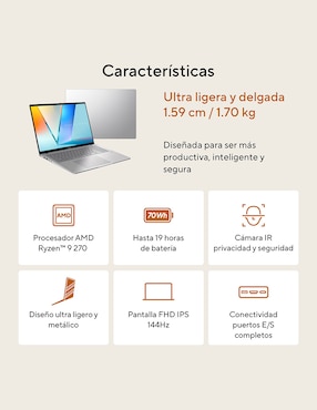 Laptop Thin & Light Asus Vivobook S 16 pulgadas wuxga AMD Ryzen 9 integradas 16 GB RAM 512 GB SSD