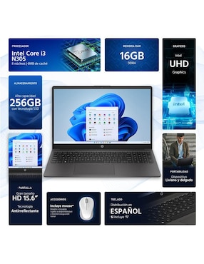 Laptop HP 250 G10 15.6 pulgadas HD Intel Core i3 Intel UHD 16 GB RAM 256 GB SSD