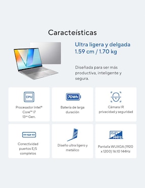 Laptop thin & light Asus Vivobook S14 14 pulgadas WQXGA Snapdragon X Qualcomm Adreno 16 GB RAM 512 GB SSD